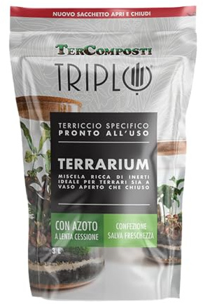 Tercomposti/Triplo - Terriccio per Terrarium 3 Lt, Substrato Pronto per Terrari Aperti e Chiusi, Migliora Drenaggio, Aerazione e Ritenzione Idrica, Ricco di Inerti e Torba