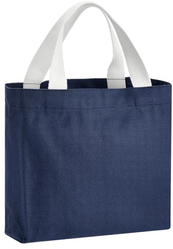 QUARKZMAN Liten enfärgad canvasväska för kvinnor, 11 x 2 x 7 tum tygpåsar med lättviktigt handtag återanvändbar tygväska för shopping resor daglig användning, gör-det-själv hantverk, blå