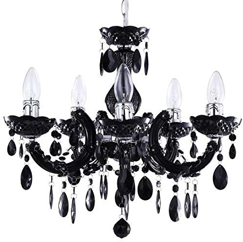 LITECRAFT Marie Therese Chandelier Ceiling Light Crystal Effect 5 Arm - (Black, with LED Bulbs)
