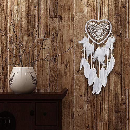 FeiliandaJJ Traumfänger Weiss Handgefertigt Dreamcatcher Feder Wand Hängend für Mädchen Zimmer Schlafzimmer Wohnzimmer Hängend Dekoration Ornament Geschenk (Weiß)