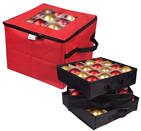 ProPik Aufbewahrungsbox für Weihnachtsdekoration, Organizer für bis zu 48 Weihnachtskugeln mit 3 separaten herausnehmbaren Tabletts, Behälter hat Trennwände zum Organisieren von Weihnachtsbaumschmuck