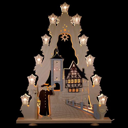 weigla - Lichterspitze original Erzgebirge I Motiv Rothenburg ob der Tauber I LED Lichterbogen Weihnachten I 15 Lampenkerzen + 1 Ersatzlampe I 15 x 16 V, 0,2 W, E10 I Weihnachtsdeko innen I aus Holz