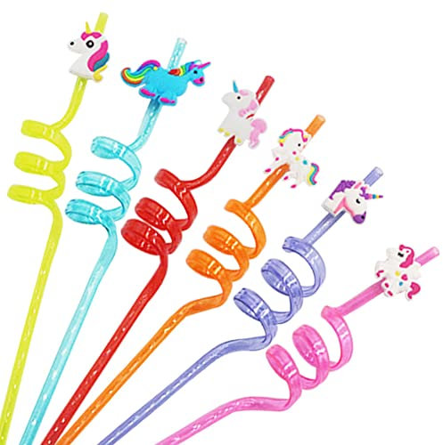 Gshy - Pajitas en espiral reutilizables de plástico PVC con animales para fiestas de cumpleaños, 4 unidades (nube cactus búho)