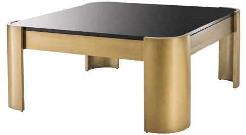 Casa Padrino Mesa de Centro de Lujo latón/Negro 100 x 100 x H. 46 cm - Mesa de Salón de Acero Inoxidable con Tapa de Cristal - Colección de Lujo