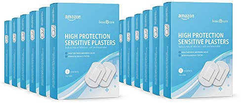 Amazon Basic Care - Sensitiv-Pflaster aus Vliesstoff für umfassenden Schutz, 7,5 x 5 cm, 60 Pflaster (12 Packungen à 5 Stück)
