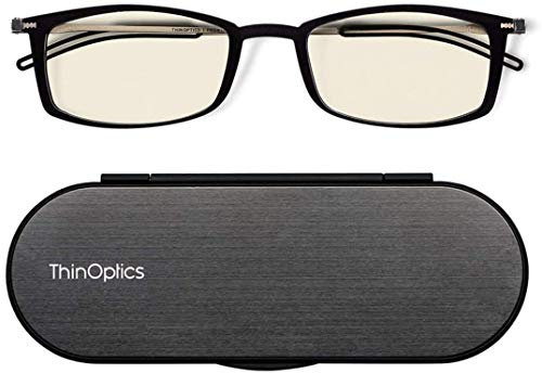 ThinOptics Blue Light Reading Glasses 2.5 for Computers Gaming and Screens with Slim 4mm Magnetic Case - Ultra Thin Readers & Blue Light Blocking Spectacles with Black Frame & Brushed Aluminium Case