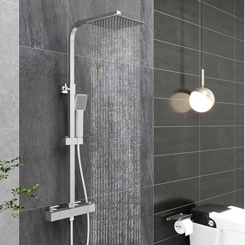 Xinyang Thermostatic Shower Mixer Set - Exposed Square 8 Rain Overhead & Hand Held Shower Head