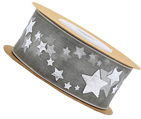 Amosfun Weihnachten Geschenkband Grau Dekoband Stern Muster DIY Basteln 2,5cm Breit Geschenkboxen Verpackung Zierband Schleifenband Weihnachtsfeier Hochzeit Party Dekoration