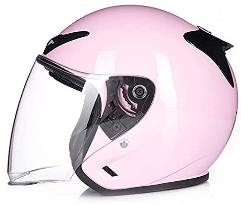 Jethelm Erwachsener Motorradhelm Mit Sonnenblende Retro Vintage Pilot Biker Helmet Roller Scooter Offenes Moped Mofa Helm Für Damen Herren DOT/ECE Genehmigt Open Face Helmet ,Pink 1,L