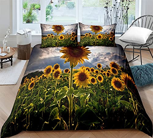 Timiany Bettwäsche Set Helles Sonnenblumen Muster Bettbezüge 135x200cm Für Frauen Gelb Tropische Blumen Mikrofaser Bettbezug+2 Kissenbezug 50x75cm (Blumen-D,135x200+80x80)