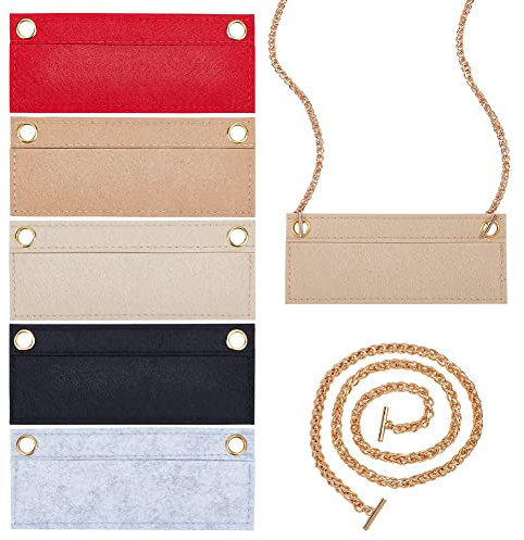 WADORN 5 Couleurs Kit de Conversion D'insert D'organiseur de Sac à Main avec Chaîne en Or, Insertion D'organiseur de Sac en Feutre Doublure de Poche Intérieure Accessoires Sac Enveloppe Femmes