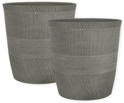 Muddy Hands Set of 2 Foggy Grey 11 Litre Plant Pots Indoor Home Decorative Houseplant Round Plastic Flower Planters - 26.5cm Diameter - 27cm Height
