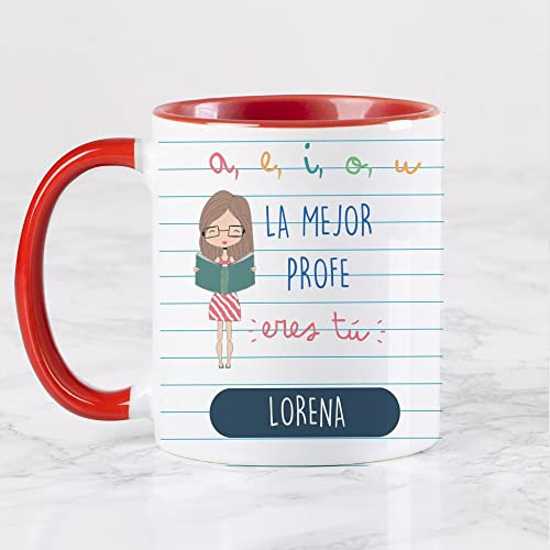 Wanapix | Taza Personalizada para Profesores | Personalizable con Nombre o Texto | Detalle Profesora Infantil | Apta para Microondas | 325 ml | Roja