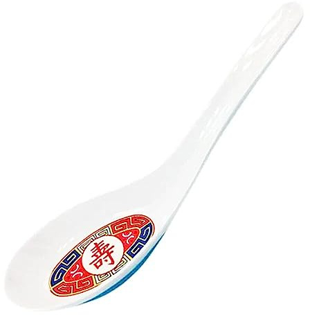 Chinese Melamine Soup Spoon - Red Longevity Lucky Pattern (6 Pieces)