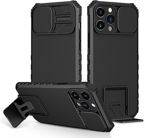 Coque pour iPhone 13 pro Max 6.7 Pouces, Protection de la Caméra Étui avec Lentille Coulissante Couverture, 360 Full Body Armor et Antichoc Durable Protecteur Bumper Support stéréo Housse Étui-Noir