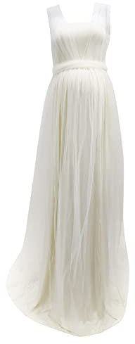 Trailrest Robe de maternité sans manches pour femme enceinte - Robe de princesse en tulle solide - Robe de mariage - Mode de maternité, beige, L