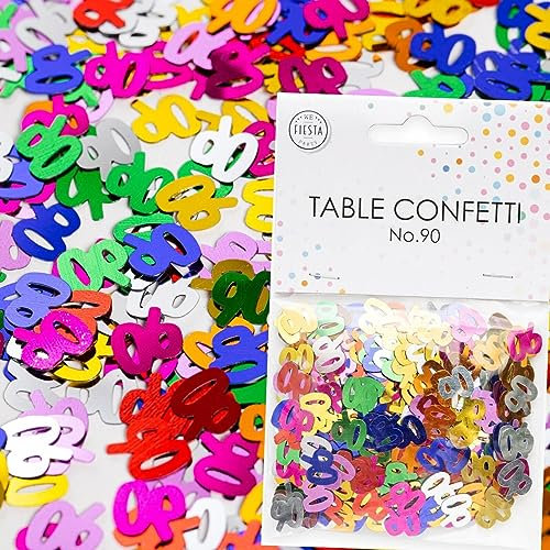 Konfetti Zahl 90 Bunt zum 90. Geburtstag | Deko für Jubiläum und Party | 500 Stück, metallic-bunt, 10mm groß | Zahlenkonfetti Tischkonfetti Tischdeko, Edition: Zahl 90