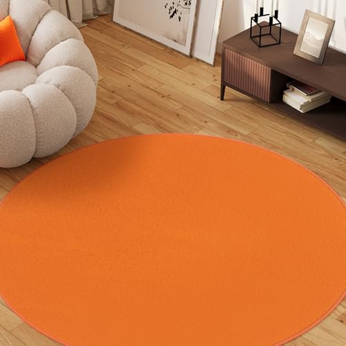 TAPISO Mono Rund Teppich Kurzflor Indoor Outdoor UV-beständig Orange Einfarbig Wohnzimmer Schlafzimmer Kinderzimmer Modern Design ÖKO-TEX 100 x 100 cm