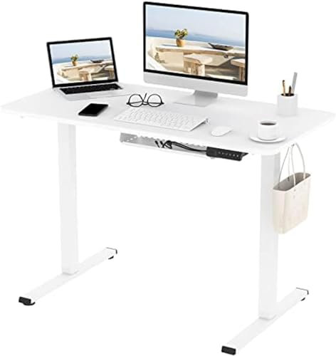 FLEXISPOT ONE PIECE Electric Standing Desk Height Adjustable Sit Stand Up Desk with Memory Smart Panel (White Frame+120x60cm White Desktop)