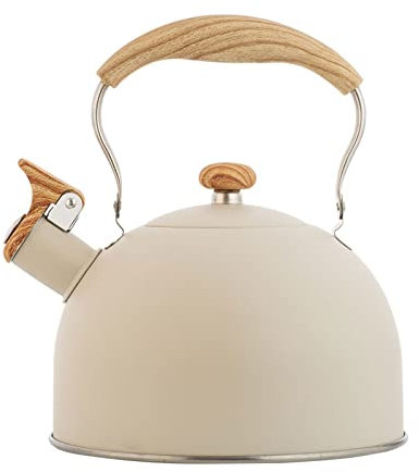 Hervidor de agua con silbato de acero inoxidable | 2,5 L Retro Flauta Hervidor de agua para hervir agua | Hervidor de agua vintage de inducción | Hervidor de flauta con mango de madera para