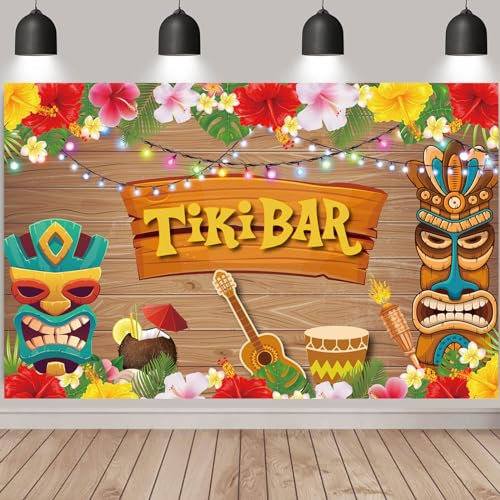 EULAPGOE Tiki Bar Hawaii Party Deko Banner, 180 X 110 cm Hawaii Party Hintergrund, Hintergrund Banner für Hawaii Party Deko, Tiki Banner Aloha Hintergrund Banner