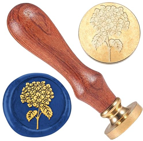 DELORIGIN Hydrangea 1 Wax Seal Stamp Vintage Sealing Stamps Removable Brass Head Seal Stamp with Wooden Handle Sealing Wax for Envelope Card Letter Party Wedding Invitations Gift Wrapping Decor
