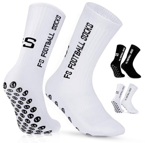 Grip Socken Fussball 2 paar Fussball Socken Herren Unisex Socks | Anti-Rutsch-Design | Universal-Maßstab 39-46 | 75% Baumwolle | Stutzen Fußball Socken Kinder, Fussballsocken Männer, Weiß+Schwarz