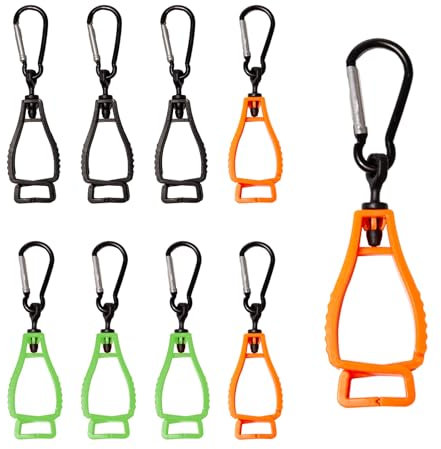 Bofanze 9 PCS Glove Clips Safety Work Glove Clip Plastic Work Glove Clips glove Grabber Clip Holder Multifunctional Glove Clip Glove Keeper for work gloves, Helmets, Measuring Tape,Black,Orange, Green