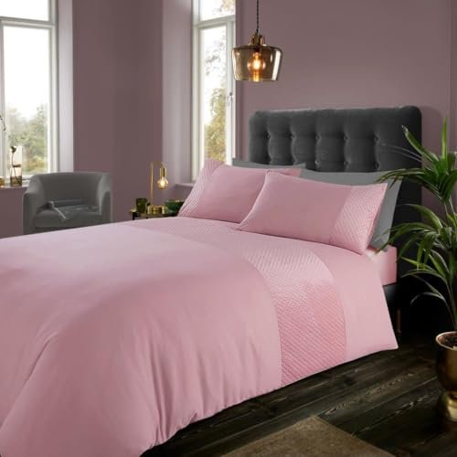 Lions Dusty Pink Bedding - Crushed Velvet Panel Duvet Cover Set, Single Bed Size (137 x 200cm) with Matching Pillowcase, 2 Piece Quilt Covers, Super Soft Touch Luxury Bedding Sets