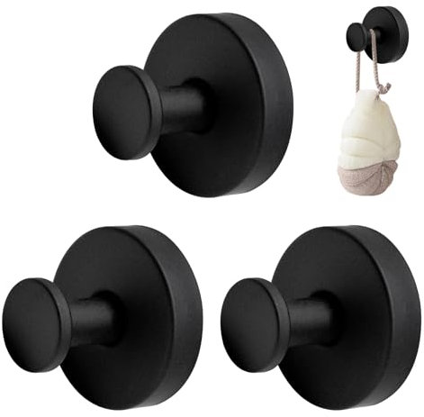 TULEBOLIAN 3PCS Black Suction Cup Hooks - Wall Mounted Towel Hooks for Shower, Bathroom, Kitchen, Glass Door - No Drill Suction Heavy Duty Hooks Strong Vacuum Suction