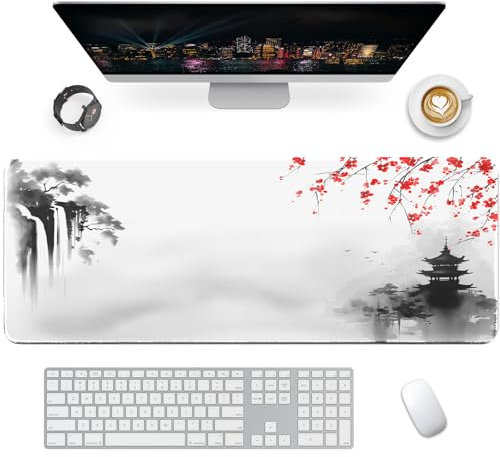 Giecy Gaming Mauspad XXL, Mousepad 900x400mm,Groß Schreibtischunterlage mit Rutschfester Gummibasis,Desk Mat für Tastatur, PC, Laptop(Zen-Kaskade)