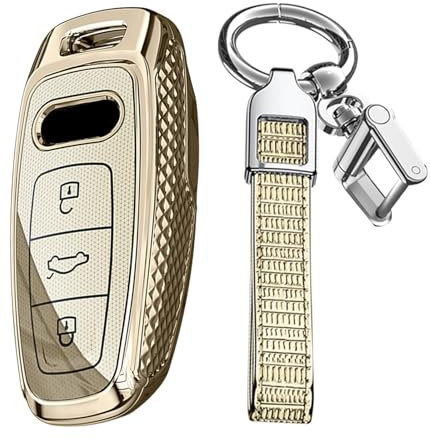 WNGDD Coque de Protection pour clé de Voiture pour Audi A8 A8L Q8 A3 Sportback A6 A7 Q7 RS6 S6 S7 SQ8 Q4 SQ7 TFSI, Protège Contre Les Rayures Et Les Fissures Accessoire,C Gold-A A