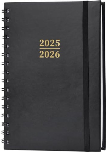 Kalender 2025 2026, Moseem Terminplaner 2025 2026 A5-Wochenplaner, August 2025 - Juli 2026,Elastischer Verschluss, Doppeldrahtbindung,Planer 2025/2026,15×21.5cm- auf Deutsch,Schwarz