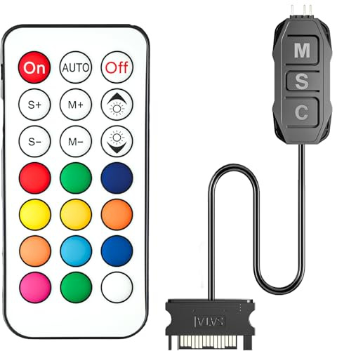 ARGB Controller-Set, GSCOLER RGB-PC-Lüftersteuerung mit 21-Tasten-Fernbedienung, mehrere Beleuchtungsmodi Steuerung für Computergehäuselüfter, Luftkühler, Flüssigkeitskühler, LED-Lichtleiste