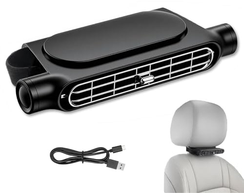 Mahiot Ventola di raffreddamento portatile per sedile auto, ventilatore USB per auto che soffia aria fredda con 3 modalità di velocità, doppio vento regolabile a 180°