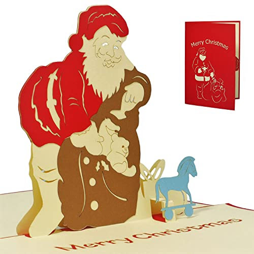 LINPOPUP®, LIN17430, POP UP 3D Weihnachtskarten, Weihnachtsmann, Grußkarten, Weihnachtskarten, Geschenk, N438