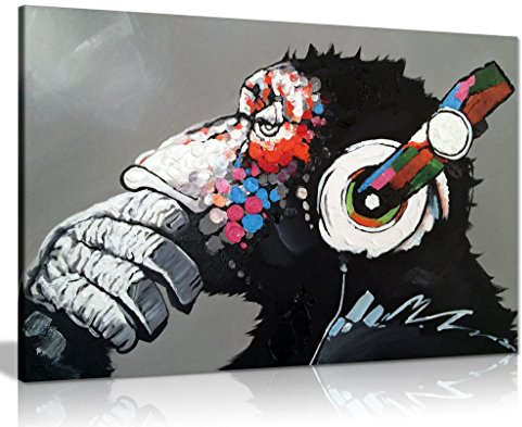 Panther Print Cool Ape With Dj Heaphones Canvas Wall Art Picture Print (12X8)