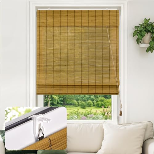 Victoria M. Klemmfix Bambus Raffrollo Sonnenschutz Sichtschutz Rollo Seitenzugrollo ohne Bohren, für Fenster und Türen, 70 x 220 cm, Braun