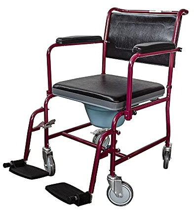 Mobiclinic, Toilettenstuhl mit rollen, Ancla, Europäische marke, Toilettensitz für ältere und behinderte, Wc sitz, Klappbare armlehnen, Abnehmbare fußstützen, Deckel, Bordeaux