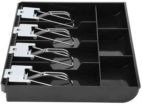 Cash Drawer Register Insert Tray Replacement Cashier with Metal Clip 4 Bills 3 for Petty Cash Money Storage Box(Black)
