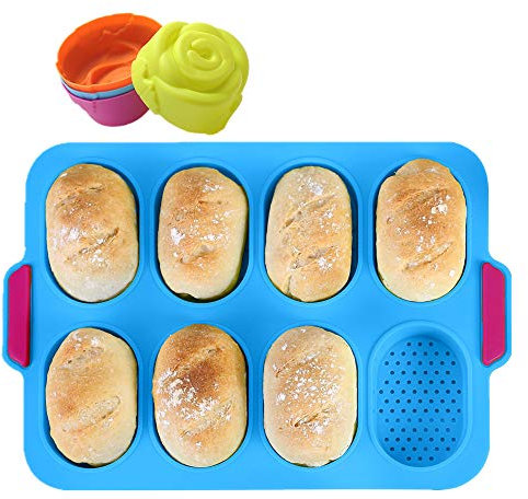 KeepingcooX Silicone Stampo Mini Baguette, Stampi Forno Pagnotte, Mini Baguette Teglia, Teglia da Forno per Pane, Stampo da Forno per Pagnotte, Pane Francese, Panini con Grissini 34x24cm