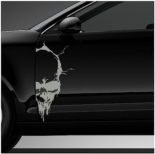Skull Totenkopf Aufkleber Sticker Dekor Folie Autoaufkleber Tattoo für Auto LKW Wohnwagen (Mittelgrau, 50x24 cm (KX041))