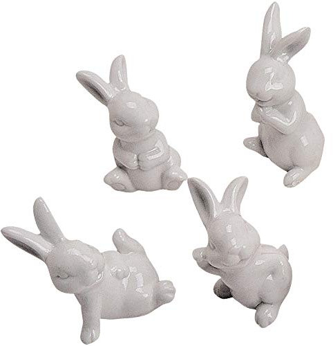 matches21 Dekorative Osterhasen Figuren Hasen Dekofiguren Porzellan 4er Set weiß Porzellanhasen je 7 cm Osterdekoration