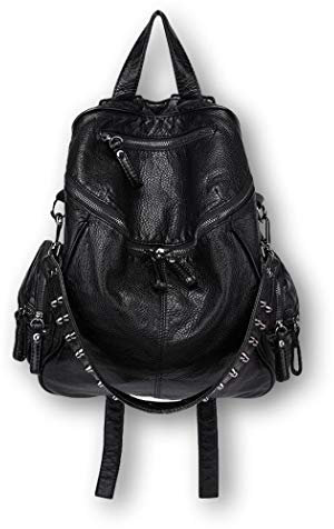 Ro Rox Calamity Damen PU Punk Goth Schule Rucksack mit Nieten - Schwarz