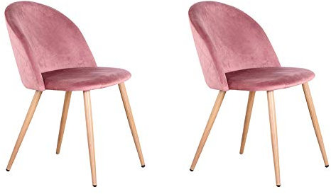 BenyLed Set di 2 Sedie Imbottite per Sala da Pranzo, con Schienale in Morbido Velluto e Gambe in Metallo Regolabili in Stile Legno, Rosa