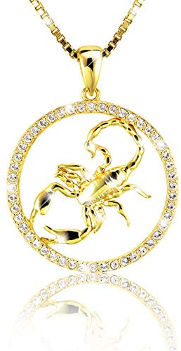 Elegante Damen Halskette Sternzeichen SKORPION Kette 18K Gold plattiert mit glänzenden Kristallen aus der Kollektion SHINE inkl. einer edlen PAVEL’S Schmuckbox