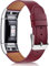 Vancle Kompatibel für Fitbit Charge 2 Armband, Klassisch Echt Lederarmband Ersatzarmband für Fitbit Charge 2 (Weinrot)