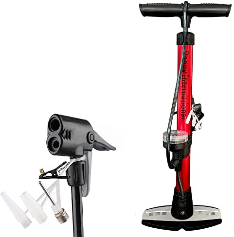 Janoon Bike Pump, Bicycle Tire Air Pump Mini Bicycle Heavy Duty Floor Standing Pump With Pressure Gauge (RED)