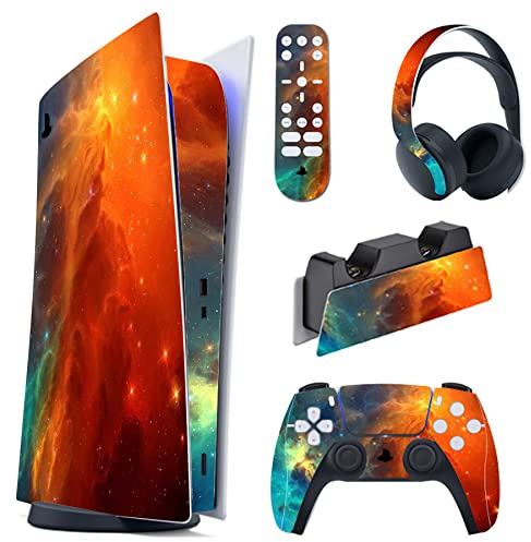 playvital Autocollants Skin pour ps5 Manette,Univers Étoile Orange | Sticker Vinyle pour ps5 Digital Console & Station de Charge & Casque & Télécommande Média