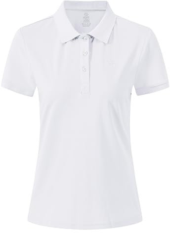 AjezMax Polo Donna Manica Corta Poloshirt Golf Camicia Lavoro Sportiva Estate Top Bianco S